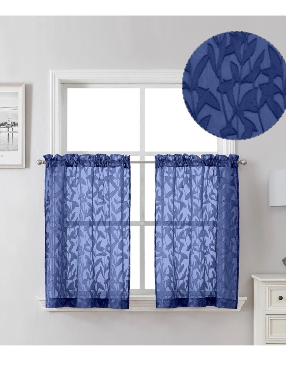 Lecloud LIYA Jacquard Clip Sheer Curtains‎ - Dusty Blue 40x30 Pair